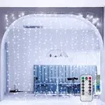 Ollny 300 LED 9.8ft*9.8ft Cool White Christmas Curtain Lights (Clear Cable, USB, 8 Modes)