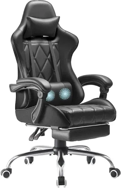 Gaming Chair with Footrest, Massage Lumbar Support, Ergonomic Computer Seat, Height Adjustable, 360