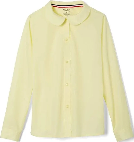 French Toast Girls' Long Sleeve Woven Shirt with Peter Pan Collar (Standard & Plus)