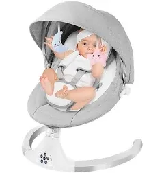 Baby to Toddler Cradle, Portable Rocker Swing for Newborn Boys and Girls, Indoor and Outdoor use, 5 Swing speeds, 5-Point Safety Harness, Foldable, Gray.