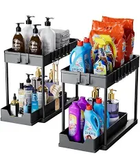 Under Sink Organizers and Storage 2 Pack - 2 Tier Sliding Bathroom Cabinet Organ