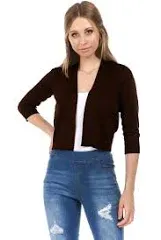 Cielo Women's Soft Solid Open Front 3/4 Sleeve Sweater Cardigan