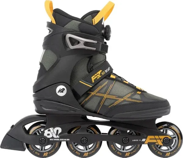 K2 Skate F.I.T. 80 BOA Men&#039;s Inline Skates, Gray/Mustard, M10