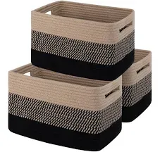 OIAHOMY Storage Basket, Woven Baskets for Storage, Cotton Rope Basket for toys,Towel Baskets for Bathroom - Pack of 3, Gradient Dark