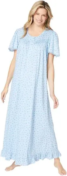 Dreams & Co. Women's Plus Size Long Floral Print Cotton Gown