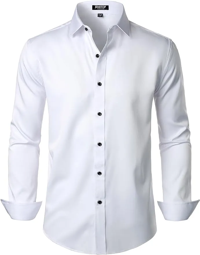 Men's Stretch Wrinkle Free Dress Shirts Formal Wedding Prom Long Sleeve Slim Fit Button Down Shirts