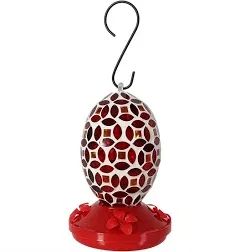 Sunnydaze 7" Red Mosaic Glass Flower Hummingbird Feeder