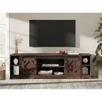 WAMPAT Modern Farmhouse TV Stand for up to 85" TVs Wood Entertainment Center with Open Storage for Living Room, Brown