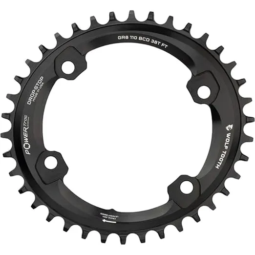 Wolf Tooth Elliptical Gravel Road Bike 110 BCD Spider Asymmetric 4-Bolt Oval Chainring for Shimano GRX Cranks (46 Tooth, Drop-Stop B, PowerTrac, MTB)