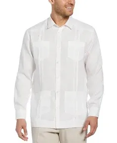 Cubavera 100% Linen Long Sleeve Guayabera Shirt - Bright White