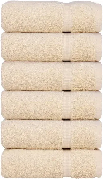 Luxury Hotel & Spa Towel 100% Genuine Turkish Cotton Hand Towels - Beige - Dobby Border - Set of 6