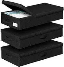  Under The Bed Storage Containers 3 Pack, 6 Inch Tall Stackable Black-3 Pack