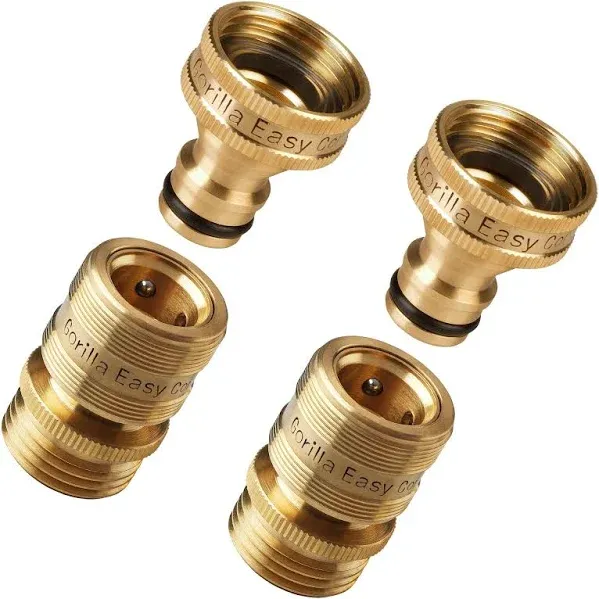 GORILLA EASY Connect Garden Hose Quick Connect Fittings. ¾ Inch GHT Solid Brass