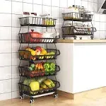 Fruit Basket Kitchen Pantry Organizers and Storage - Wooden Top Table, Stackable