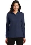 Port Authority L500LS Ladies Silk Touch Long Sleeve Polo - Navy - S