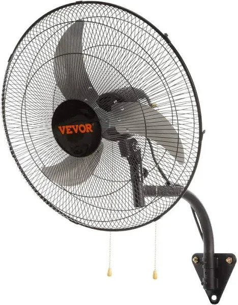 VEVOR 20 in. 3-Speed High Velocity Wall Mount Fan for 4650 CFM Oscillating Industrial Wall Fan Black