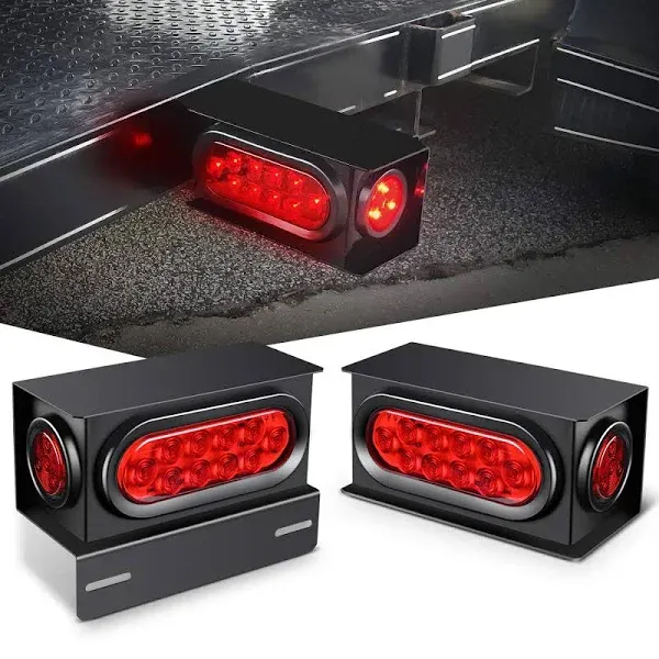 Nilight Tl-34 2pcs Steel Trailer Light Boxes Housing Kit W 6inch Oval Red LED Tail Lights inch Round Side Marker Grommet Plugs at MechanicSurplus.com