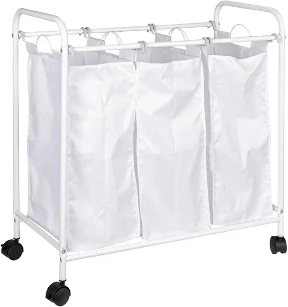 Rolling Triple Laundry Sorter, White