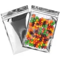 Resealable Mylar Bags | 100 Pcs 2.4 × 3.9 Inch | Smell Proof Ziplock Bag Heat Seal Cute Packaging Foil Food Sealable Small Front Clear Plastic Silver for Storage Candy Beef Jerky Jewerly Product