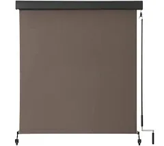 VICLLAX Premium Outdoor Roller Shade Solar Fabric Exterior Roller Shade Crank Operated with Aluminum Protective Valance(7' W X 8' L), Mocha