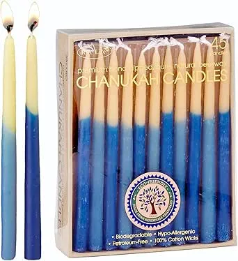 Rite Lite Hand-Dipped Chanukah Beeswax Candles Blue & Natural - 45 Piece