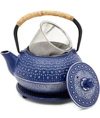 Juvale 3 Piece Set Blue Japanese Cast Iron Teapot with Infuser and Trivet