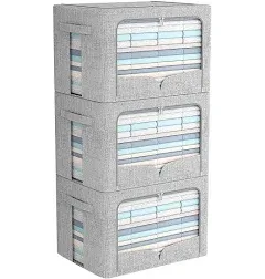 3 Pack Clothes Storage Bins - Foldable 15.7x11.8x7.8i<wbr/>nch(22L), Light Gray 