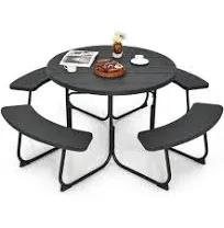 Costway 8-Person Outdoor Picnic Table and Bench Set with Umbrella Hole