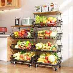 5 Tier Stackable Fruit Basket Vegetable Storage Stand Cart