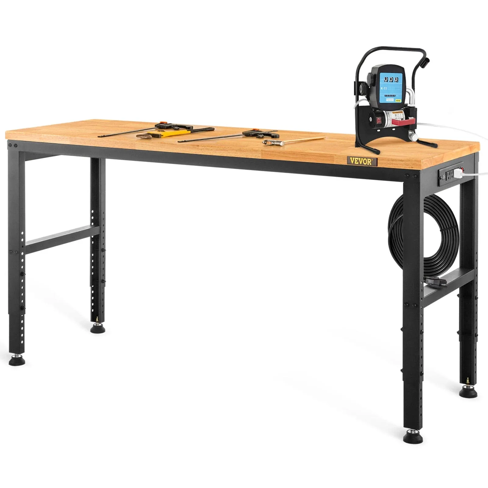 Adjustable Height Workbench with 2000 LBS Load Capacity, Power Outlets, Hardwood Top - Ideal for Garage, Office, and Home