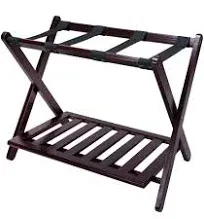 New Luggage Rack with Shelf, Honey Oak, 16 x 26.75 x 22.25 inches