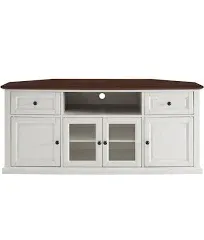 Pemberly Row 60" Corner TV Stand Console in White and Mahogany