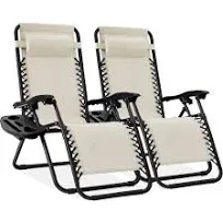 Best Choice Products Set of 2 Zero Gravity Lounge Chair Recliners for Patio Pool w/ Cup Holder Tray Ice Gray