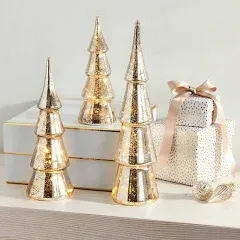 Christmas Tree Decoration with Fairy Lights - Set of 3 Assorted Trees, 10 Gold