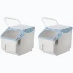 Basicwise Set of 2 White Plastic Storage Food Holder Containers with Measuring Cup and Wheels