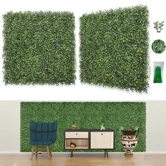 Bybeton Artificial Boxwood Grass Wall Panels,12 Pack 20"x 20" UV-Anti Grass Backdrop& Greenery Wall Panels for Indoor Outdoor Privacy Protected and Garden, Balcony,Privacy Fence Screen Décor