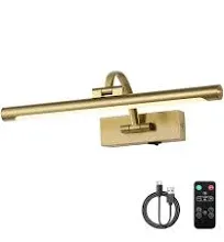 Battery Operated Picture Light with Remote and Timer, Wireless Art Lights Brass