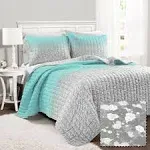 Lush Decor Glitter Ombre Metallic Print Quilt Set - Aqua/Gray - Twin