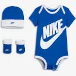 Nike 3 Piece Baby Boys Gift Set 6-12 Months Bodysuit Booties Hat Blue