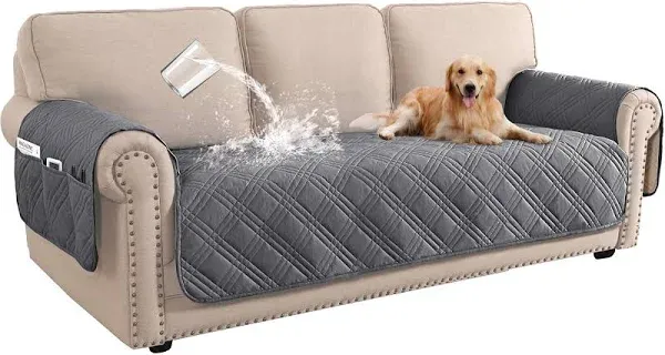 Turquoize Couch Cover Waterproof Couch Covers for Dogs Pets Sofa Covers Washable Sofa Seat Covers with Side Pocket for 3 Cushion Couch Pet Couch Cover Protector Sofa Slipcovers (Sofa, Gray)