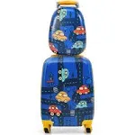 Costway 2pc Kids Carry On Luggage Set 12'' Backpack & 18'' Rolling Suitcase for Travel