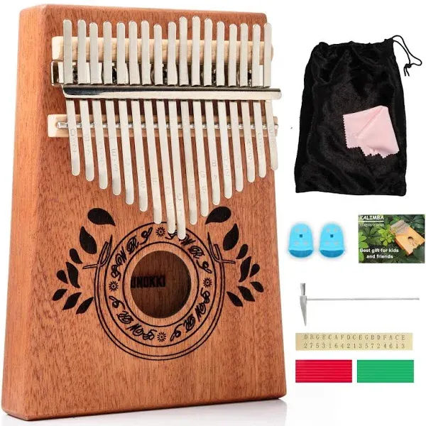 Unokki 17 Key Kalimba Thumb Piano Mahogany Mbira, and Hammer Key and