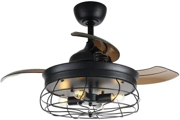 36 in. Retractable 3-Blade Black Ceiling Fan w/Light &amp; Remote by Parrot Uncle