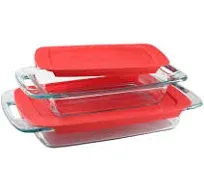 Easy Grab 4-piece Rectangular Glass Bakeware Set with Red Lids