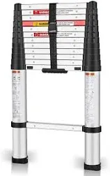 Telescoping Ladder,12.5 FT One Button Retraction Aluminum Telescopic Extension E