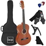 Best Choice Products 38in Beginner Acoustic Guitar Starter Kit w/ Gig Bag, Strap, Strings - Natural Mahogany