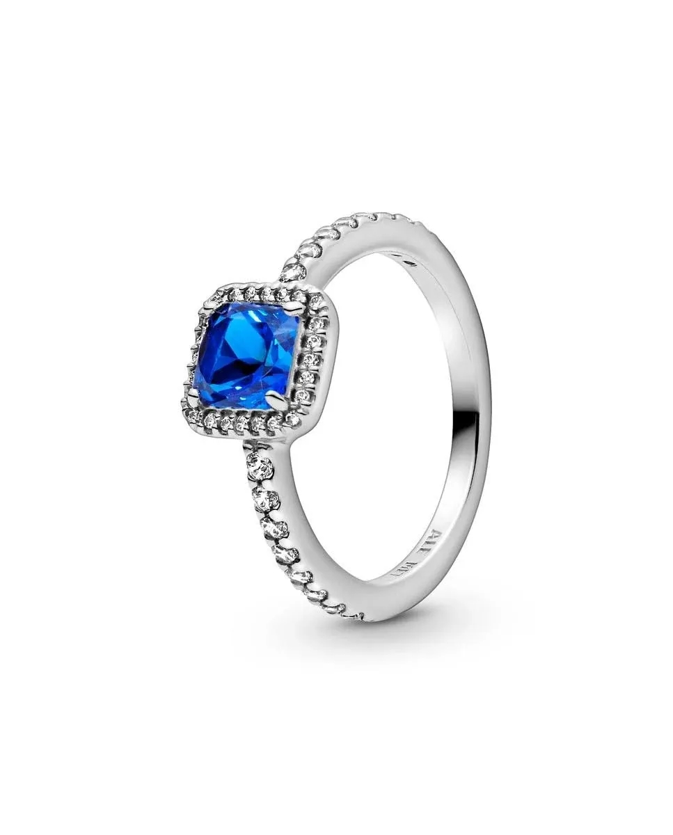 Pandora Blue Square Sparkle Halo Ring-48