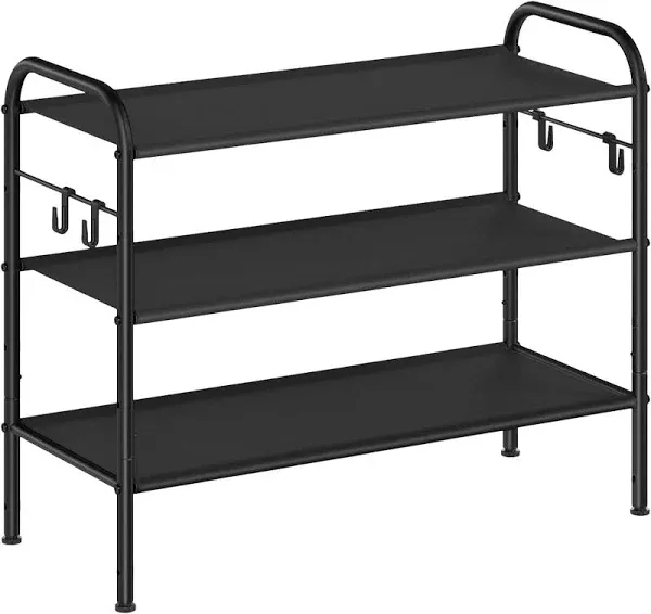 SONGMICS 26.7" Wide 3-Tier Fabric Shoe Rack with 4 Hooks Ink Black