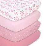 The Peanutshell Pink Roses and Floral Fitted Crib Sheet Set