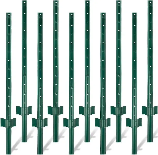 Fence Posts 4Feet - 10Pack, Heavy Duty Metal Fence Post with U-Channel, Steel Fence U-Post for Holding Garden Wire Fence, Corner Anchor Posts etc.